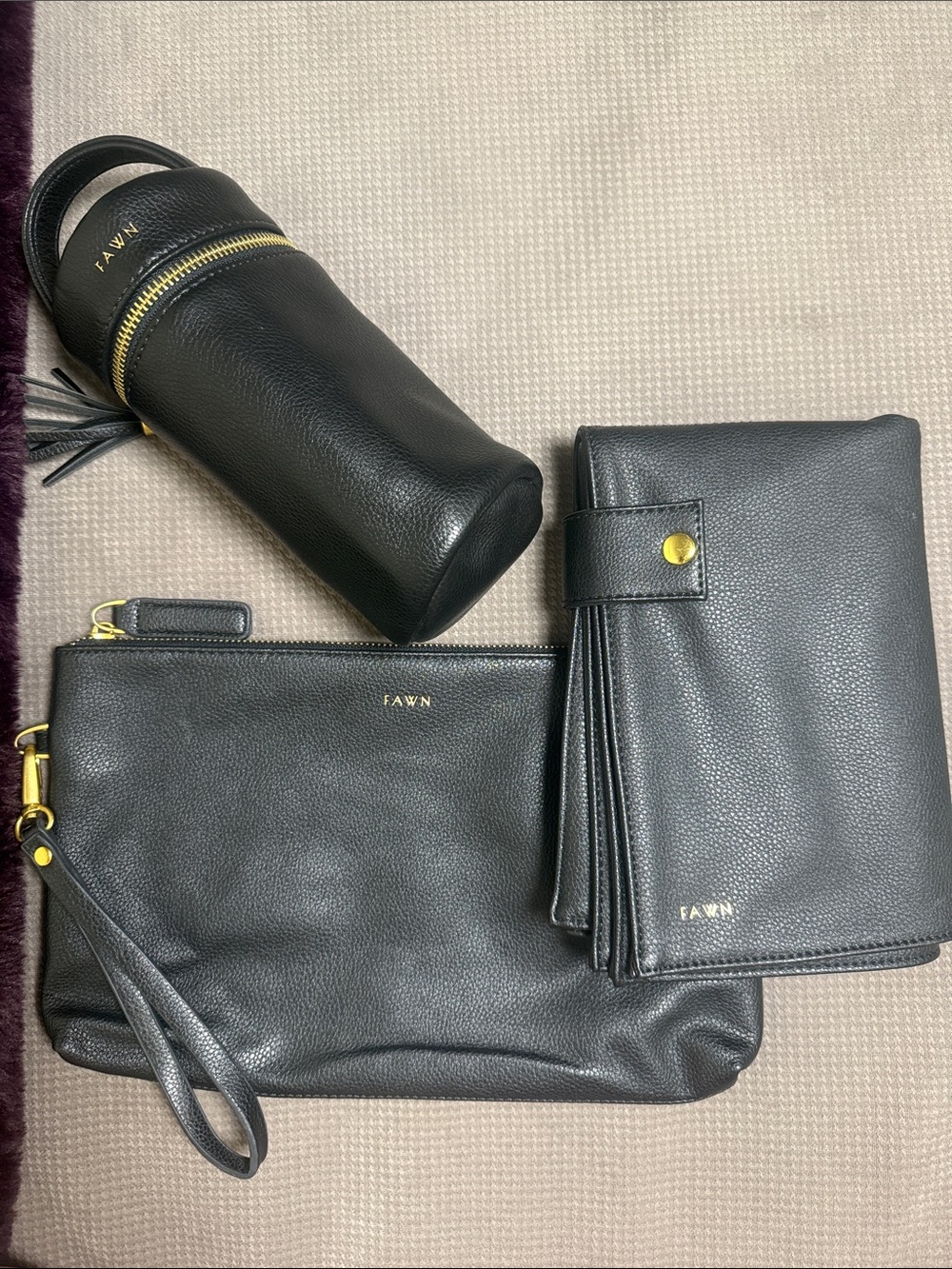 FAWN Accessories Diaper Bag Bundle Black Faux Leather